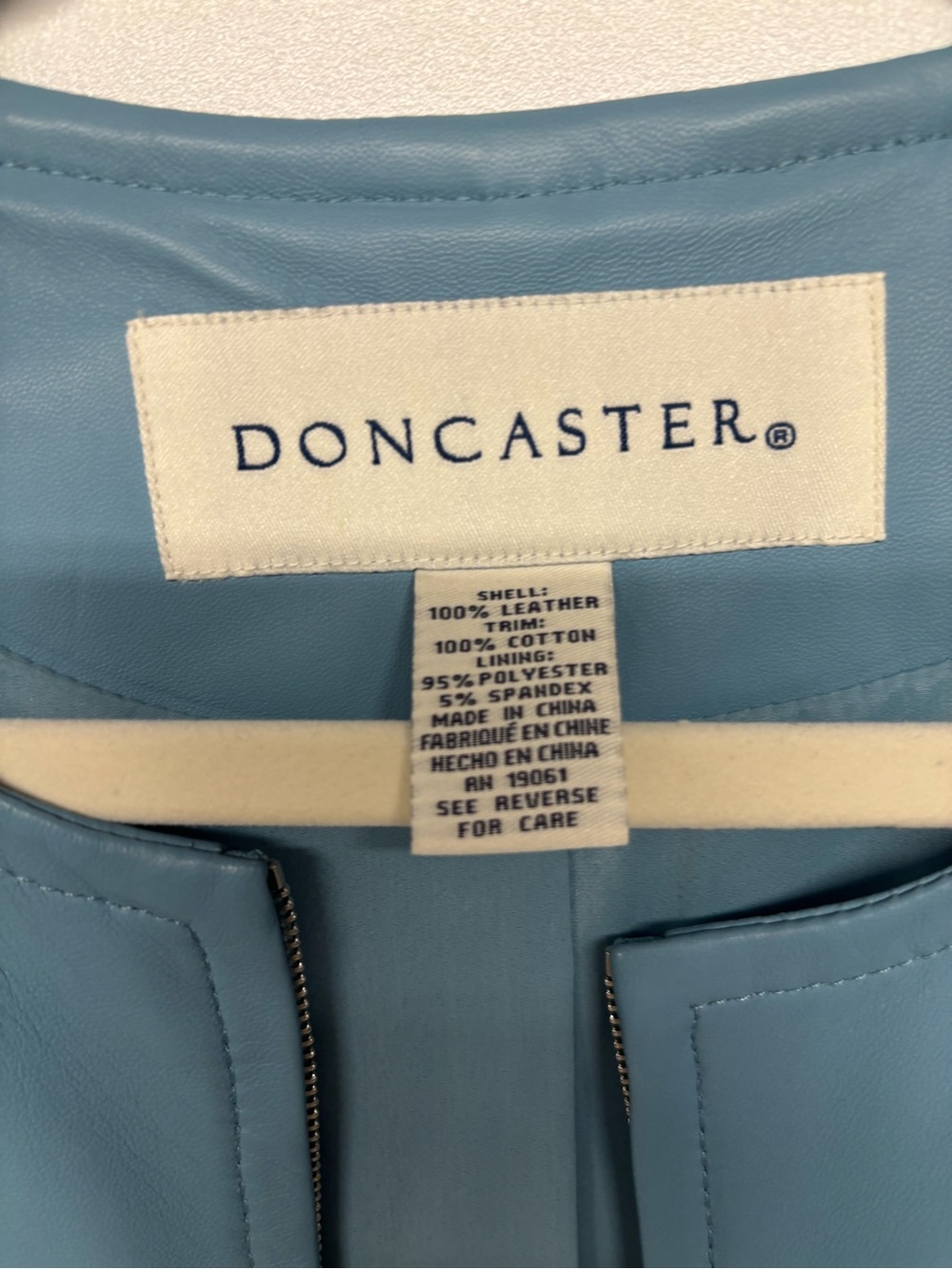Doncaster Sky Blue Leather Zip-Front Jacket